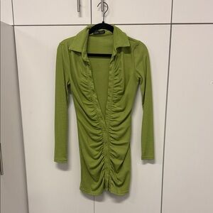 SHEIN Green Ruched Button-Down Dress